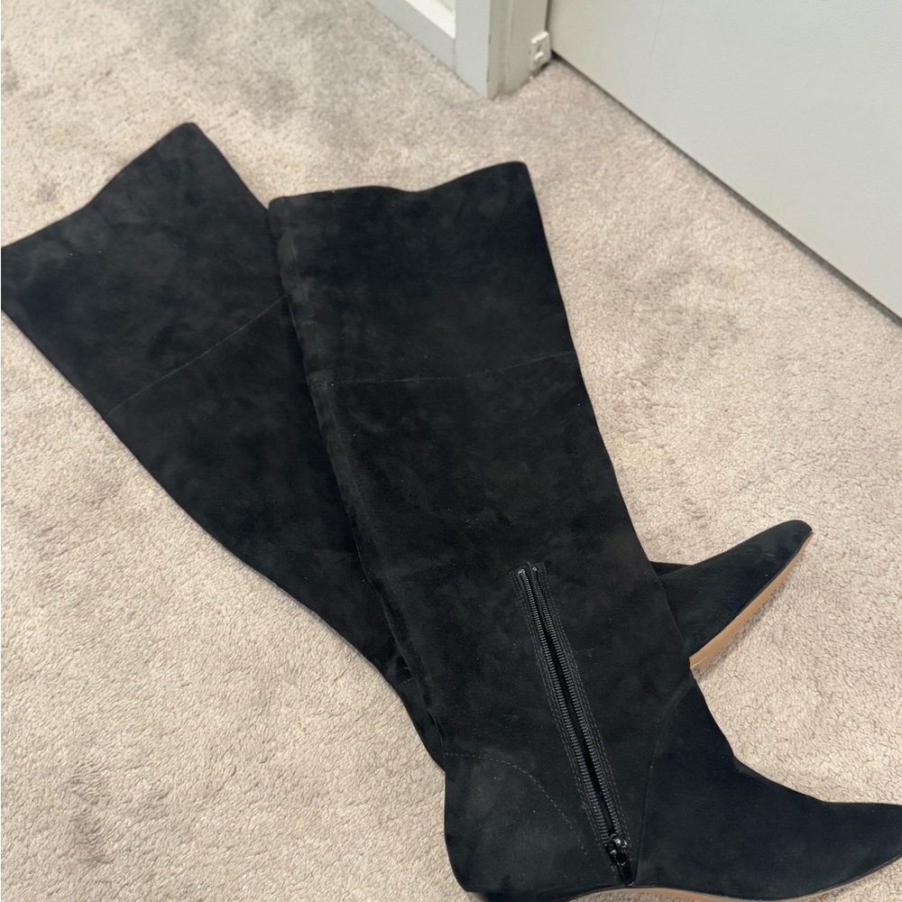 Silent D X Anthropologie All Black Kitten-Heel Suede Boots - Picture 3 of 5